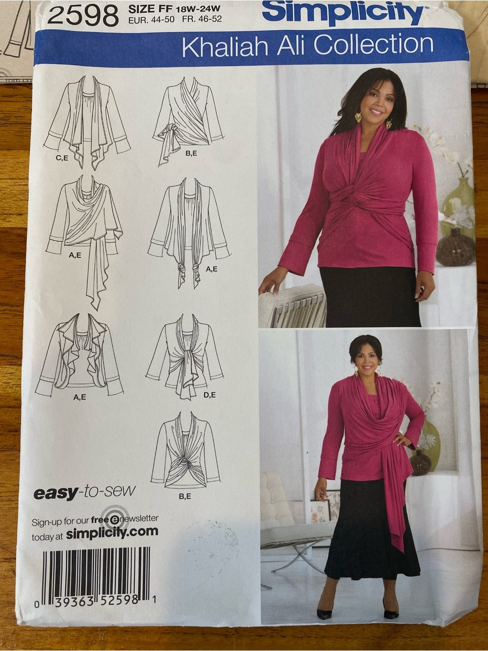 Simplicity Khaliah Ali Collection Plus size 18W-24W Wrap & Drape Top Pattern